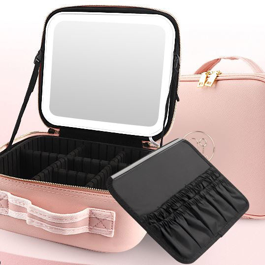 Organizador de maquillaje portátil con espejo LED